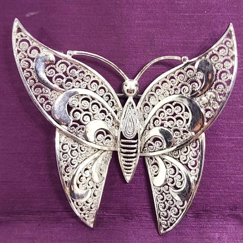 Vintage Sterling Silver ALICE CAVINESS Filigree Butterfly Germany Pin Brooch